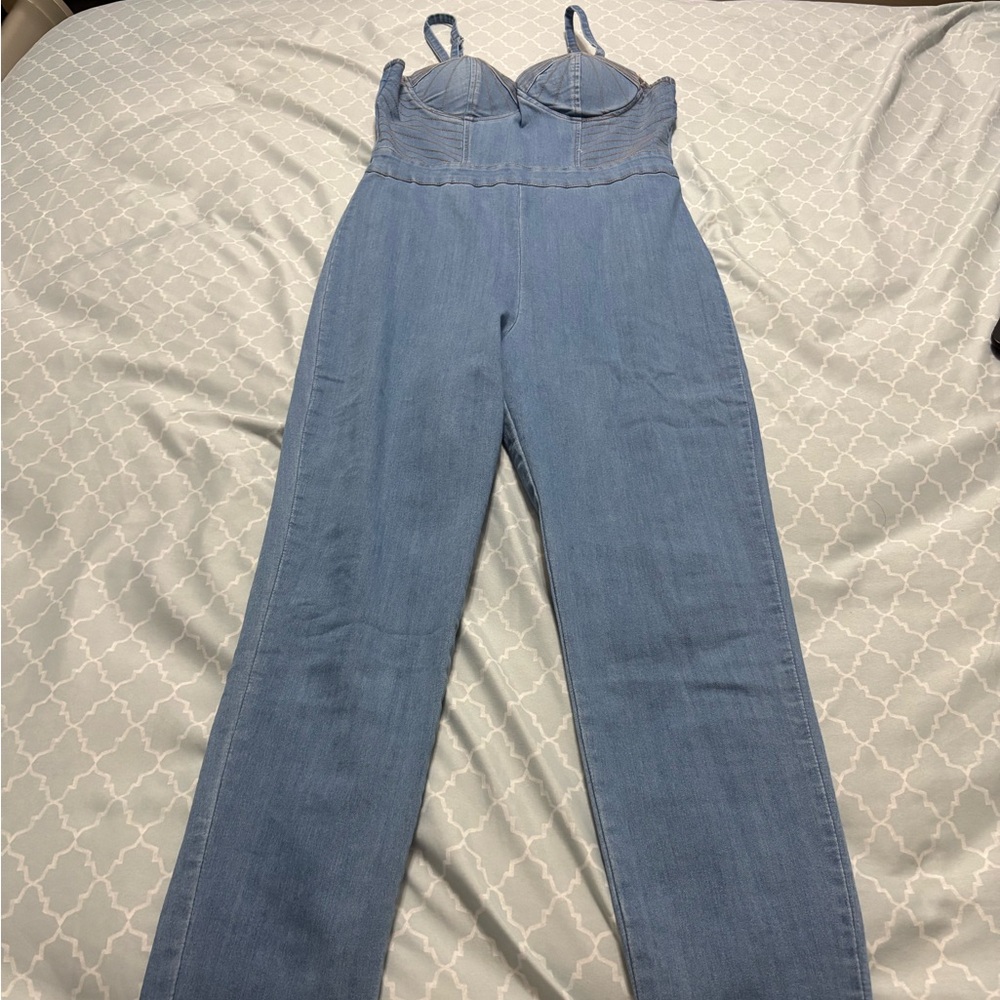 Size M Blashe Light Blue One-Piece Jeans Denim Jumpsuit